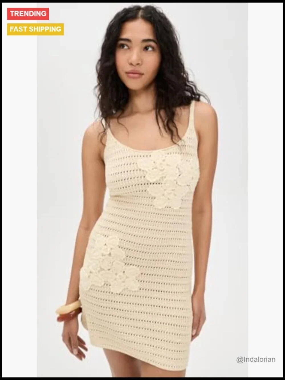 Crochet Mini Dress with 3D Flower Embellishments